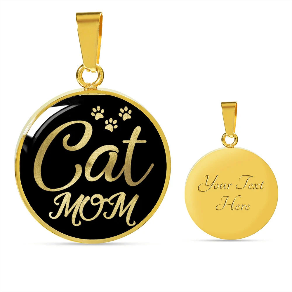 Necklace Cat Mom Personalized Engraved Gold Circle Necklace Custom Name Date Gi
